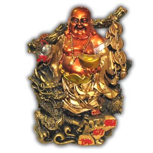 Bouddha de Joie avec Dragon et les Monnaies Argents Chinois