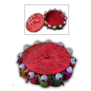 Oriental Chinese Brocade Jewelry Needle Box - Large