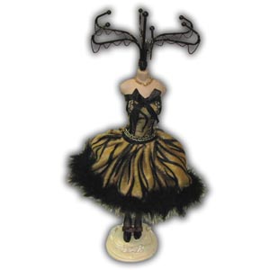 Jewelry Stand Holder - Dress Form, Doll with Dress Black / Yellow