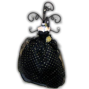Jewelry Stand Holder - Dress Form, Big Dress with Balls, Black