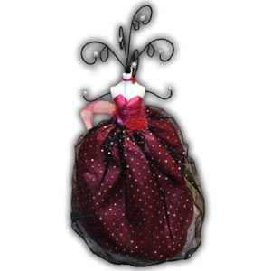 Jewelry Stand Holder - Dress Form, Big Dress with Balls, Red