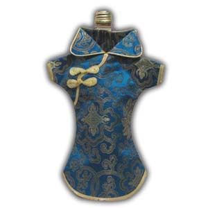 Oriental Chinese Brocade Wine Bottle Cover - Dress Form, Light Blue