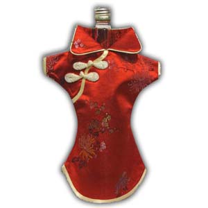 Oriental Chinese Brocade Wine Bottle Cover - Dress Form, Red