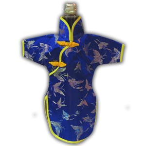 Oriental Chinese Brocade Wine Bottle Cover - Dress Form, Blue