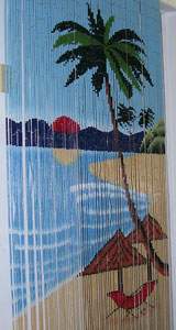 Bamboo Beaded Door Curtain - Beach & Palm Tree