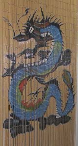 Bamboo Beaded Door Curtain - Beige Blue Dragon
