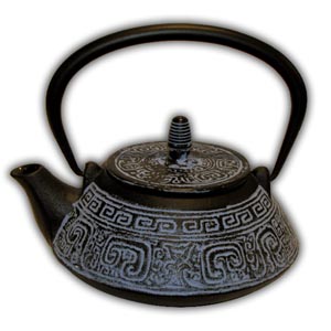 Iron Oriental Teapot with Filter - Chinese Design (Black & Blue)
