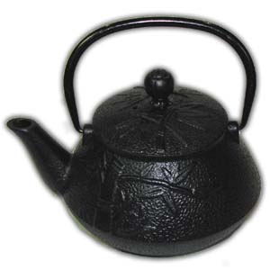 Iron Oriental Teapot with Filter - Bamboo Design (Small, Black)