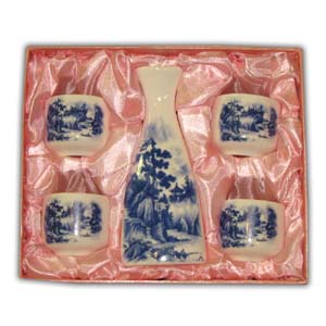 Ensemble de Sak� Japonais 5 mcx - Paysage, Bleu