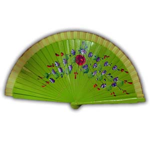 Oriental Hand Painted Wooden Hand Fan - Light Green