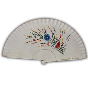 Oriental Hand Painted Wooden Hand Fan - White