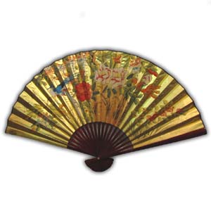 30-in Hanging Fan - Blue Birds & Flower, Gold