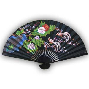 35-in Hanging Fan - Flower & Birds, Black