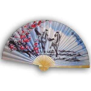 35-in Hanging Fan - Two Horses & Flower (Snowing)