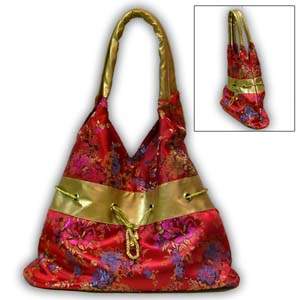 Oriental Chinese Hand Bag - Large, Flower, Red
