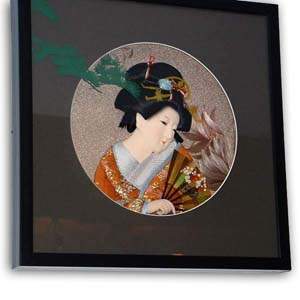 Oriental Japanese Geisha Picture - Black Frame, Fan