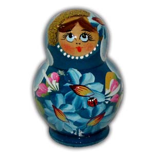 Russian Matreshka Nesting Doll, Set of 5, Blue
