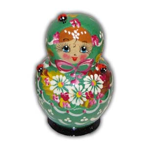Russian Matreshka Nesting Doll, Set of 5, Green