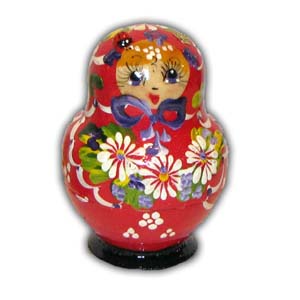 Russian Matreshka Nesting Doll, Set of 5, Red II