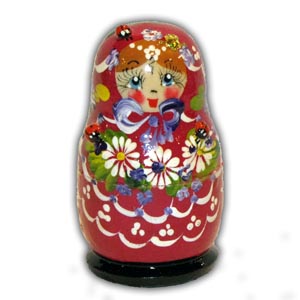Russian Matreshka Nesting Doll, Set of 5, Red