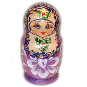 Russian Matreshka Nesting Doll, Set of 5, Purple