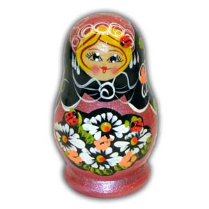 Russian Matreshka Nesting Doll, Set of 5, Pink