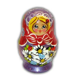 Russian Matreshka Nesting Doll, Set of 5, Purple