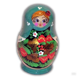 Russian Matreshka Nesting Doll, Set of 5, Green