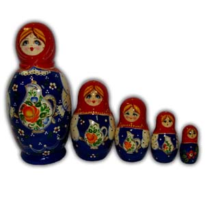 Russian Matreshka Nesting Doll, Set of 5, Blue