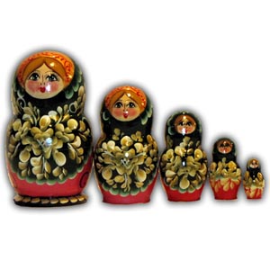 Russian Matreshka Nesting Doll, Set of 5, Green