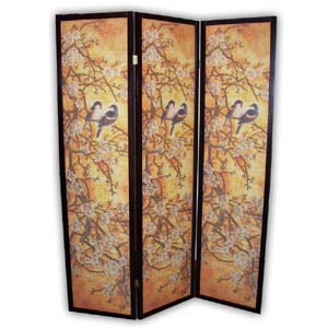 Bamboo Wooden folding Screen Room Divider - 3 Panels (Birds)