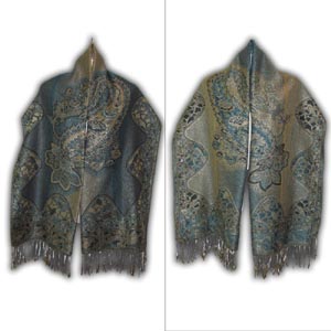Pashmina Woman Scarf - Flowers (Blue, Gold)