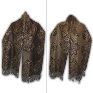 Pashmina Woman Scarf - Flowers (Brown, Gold)
