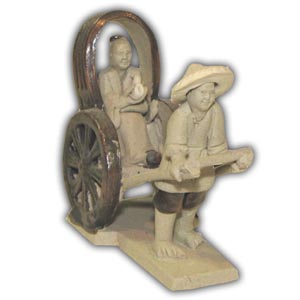 Oriental Chinois Asiatique Bonsai Mini Statuette Firgurine en Argile, Pousse-Pousse