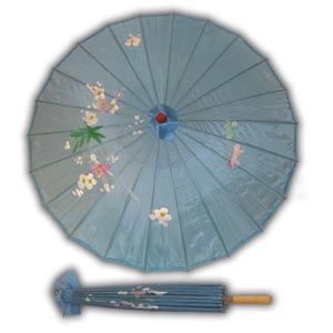 Style Oriental Parasol en Satin avec Motif - Bleu