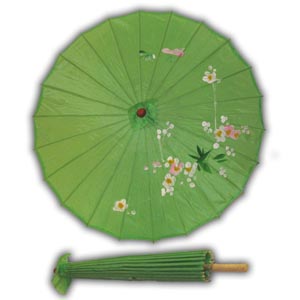 Style Oriental Parasol en Satin avec Motif - Vert