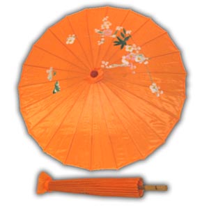 Style Oriental Parasol en Satin avec Motif - Orange