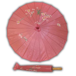 Style Oriental Parasol en Satin avec Motif - Rose