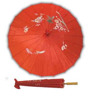 Style Oriental Parasol en Satin avec Motif - Rouge