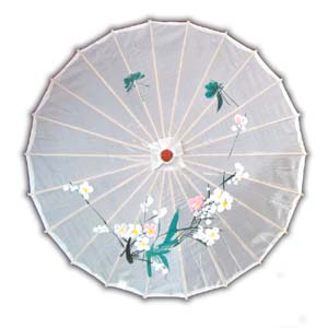Style Oriental Parasol en Satin avec Motif - Blanc