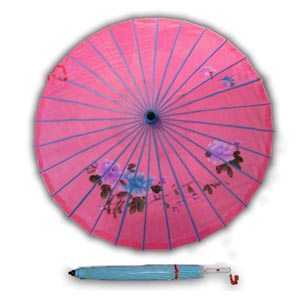 Style Oriental Parasol avec Motif en Satin - Fushia