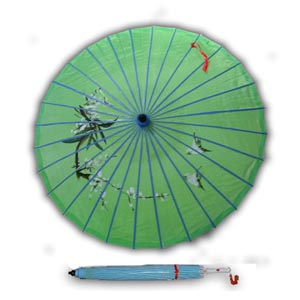 Style Oriental Parasol avec Motif en Satin - Vert